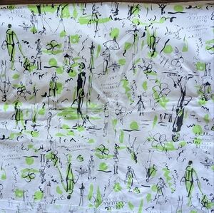 Vintage White Green and Black Patterned Fabric Stretch